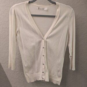 NY & Co White Button-up Cardigan Small